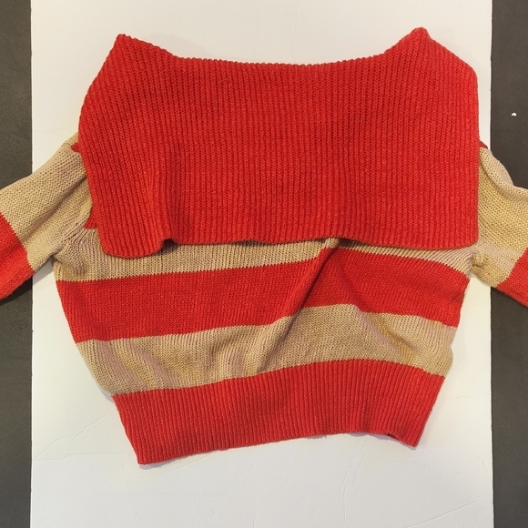 J. Crew V-Neck Sweater in Red and Tan Stripes - Picture 3 of 5